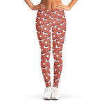 Orange Doodle Bull Terrier Pattern Print Women's Leggings