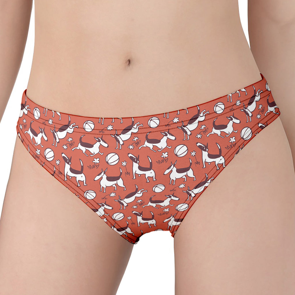 Orange Doodle Bull Terrier Pattern Print Women's Panties