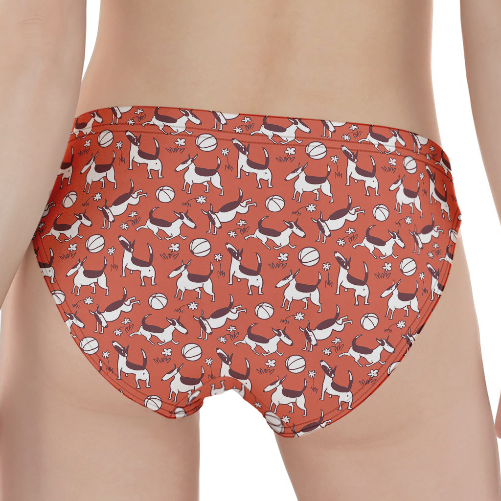 Orange Doodle Bull Terrier Pattern Print Women's Panties