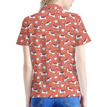 Orange Doodle Bull Terrier Pattern Print Women's Polo Shirt