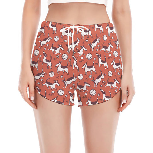 Orange Doodle Bull Terrier Pattern Print Women's Split Running Shorts