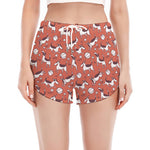 Orange Doodle Bull Terrier Pattern Print Women's Split Running Shorts