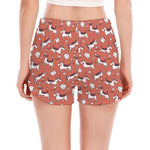 Orange Doodle Bull Terrier Pattern Print Women's Split Running Shorts