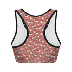 Orange Doodle Bull Terrier Pattern Print Women's Sports Bra