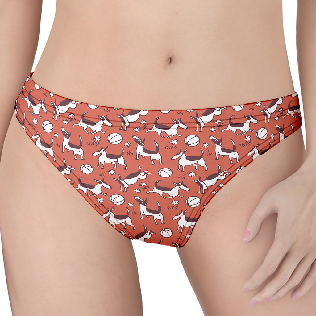 Orange Doodle Bull Terrier Pattern Print Women's Thong