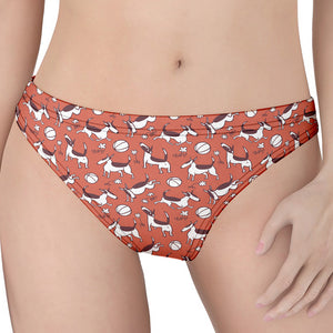 Orange Doodle Bull Terrier Pattern Print Women's Thong