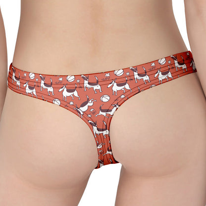 Orange Doodle Bull Terrier Pattern Print Women's Thong