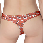 Orange Doodle Bull Terrier Pattern Print Women's Thong