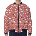 Orange Doodle Bull Terrier Pattern Print Zip Sleeve Bomber Jacket