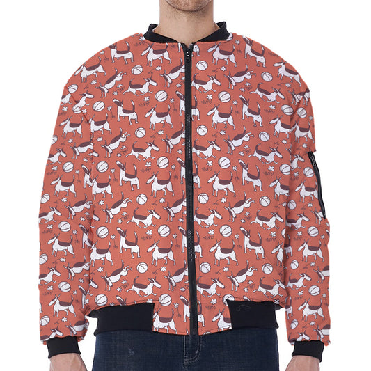 Orange Doodle Bull Terrier Pattern Print Zip Sleeve Bomber Jacket