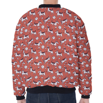 Orange Doodle Bull Terrier Pattern Print Zip Sleeve Bomber Jacket