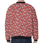 Orange Doodle Bull Terrier Pattern Print Zip Sleeve Bomber Jacket