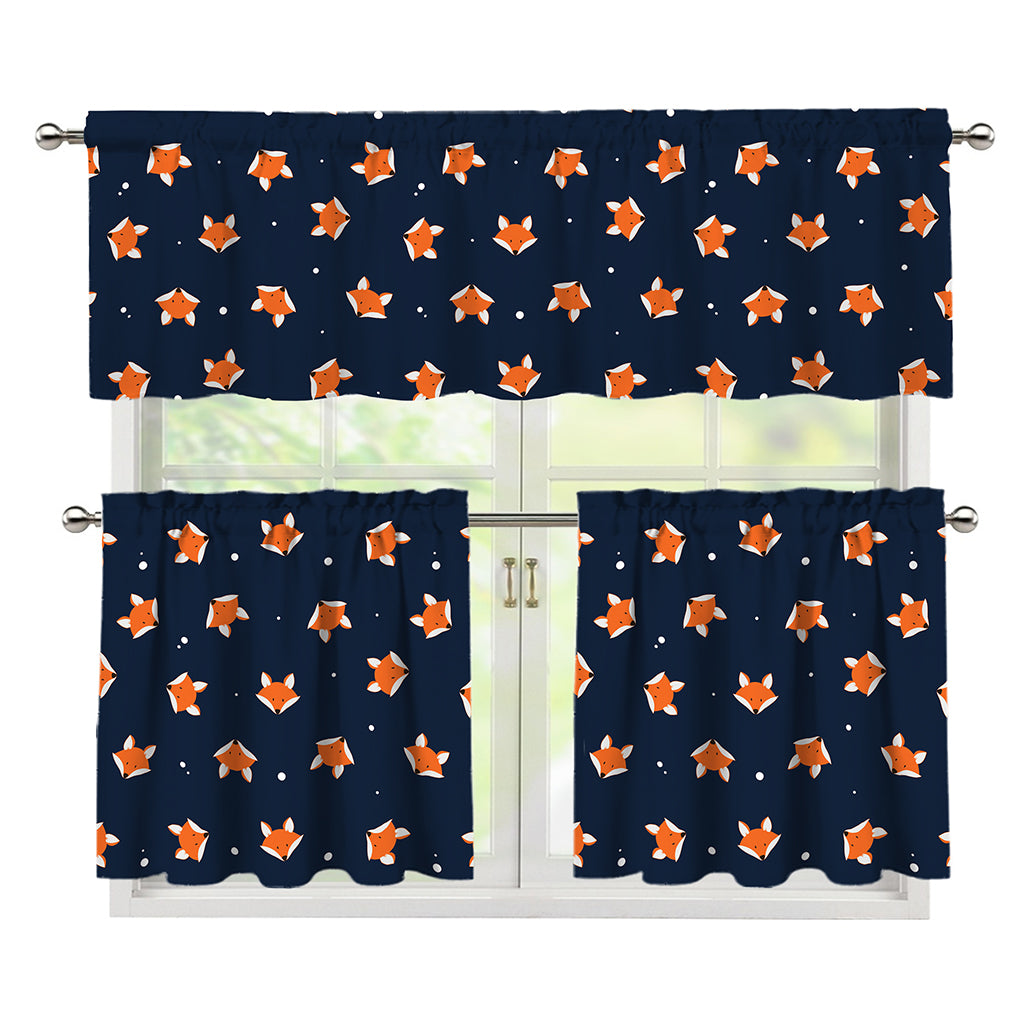 Orange Fox Pattern Print 3 Piece Kitchen Curtains