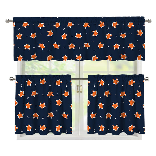 Orange Fox Pattern Print 3 Piece Kitchen Curtains