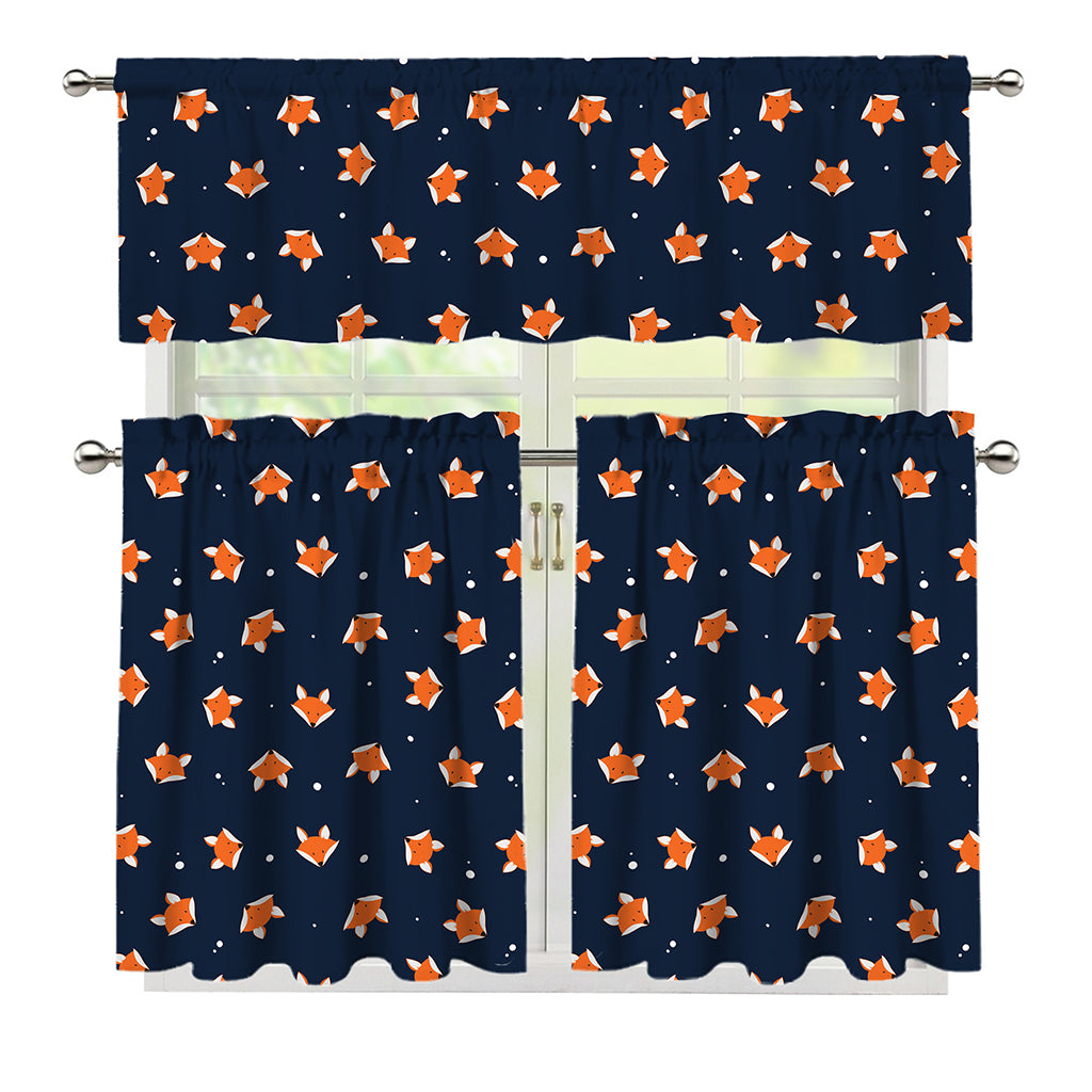 Orange Fox Pattern Print 3 Piece Kitchen Curtains