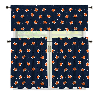 Orange Fox Pattern Print 3 Piece Kitchen Curtains