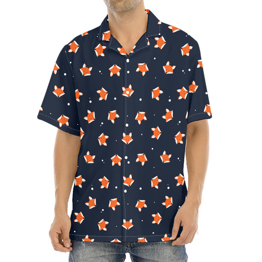 Orange Fox Pattern Print Aloha Shirt