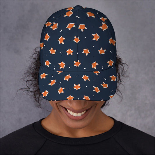 Orange Fox Pattern Print Baseball Cap