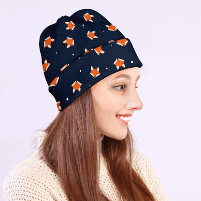 Orange Fox Pattern Print Beanie