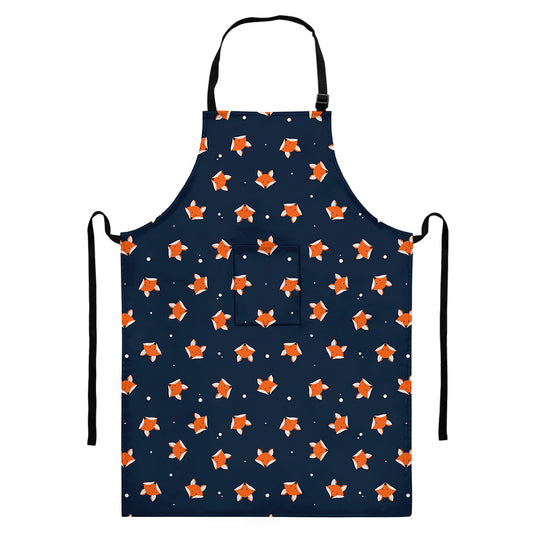 Orange Fox Pattern Print Bib Apron With Pocket