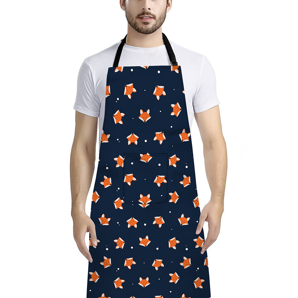 Orange Fox Pattern Print Bib Apron With Pocket
