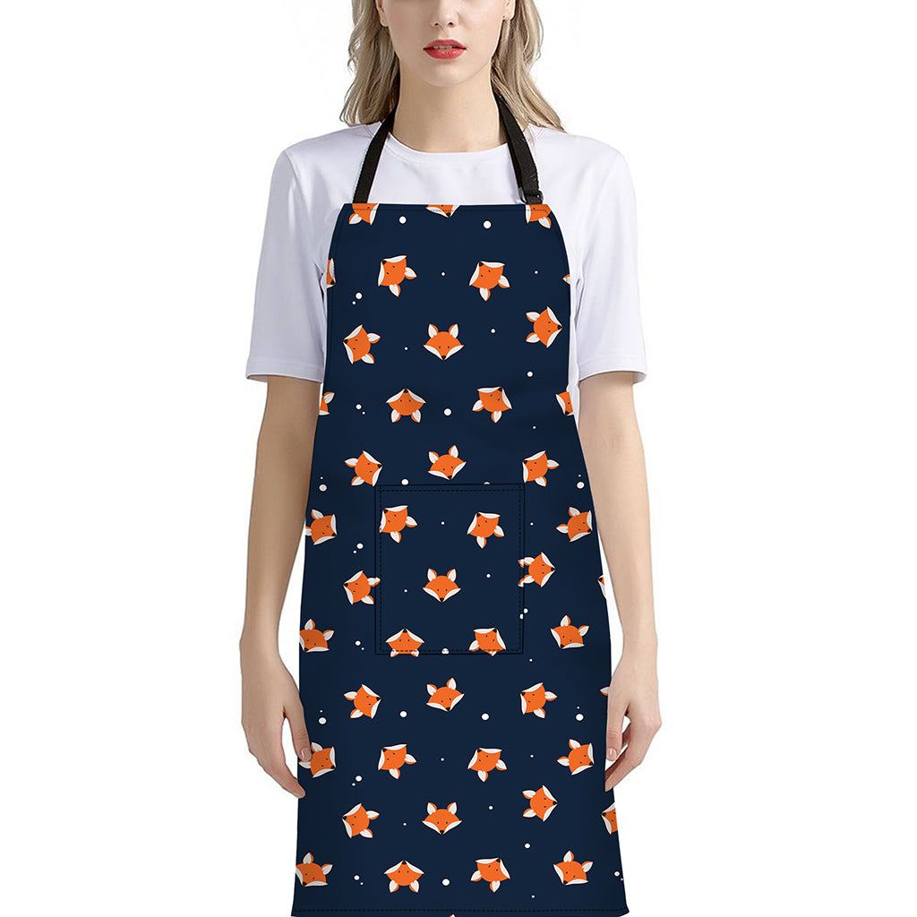 Orange Fox Pattern Print Bib Apron With Pocket