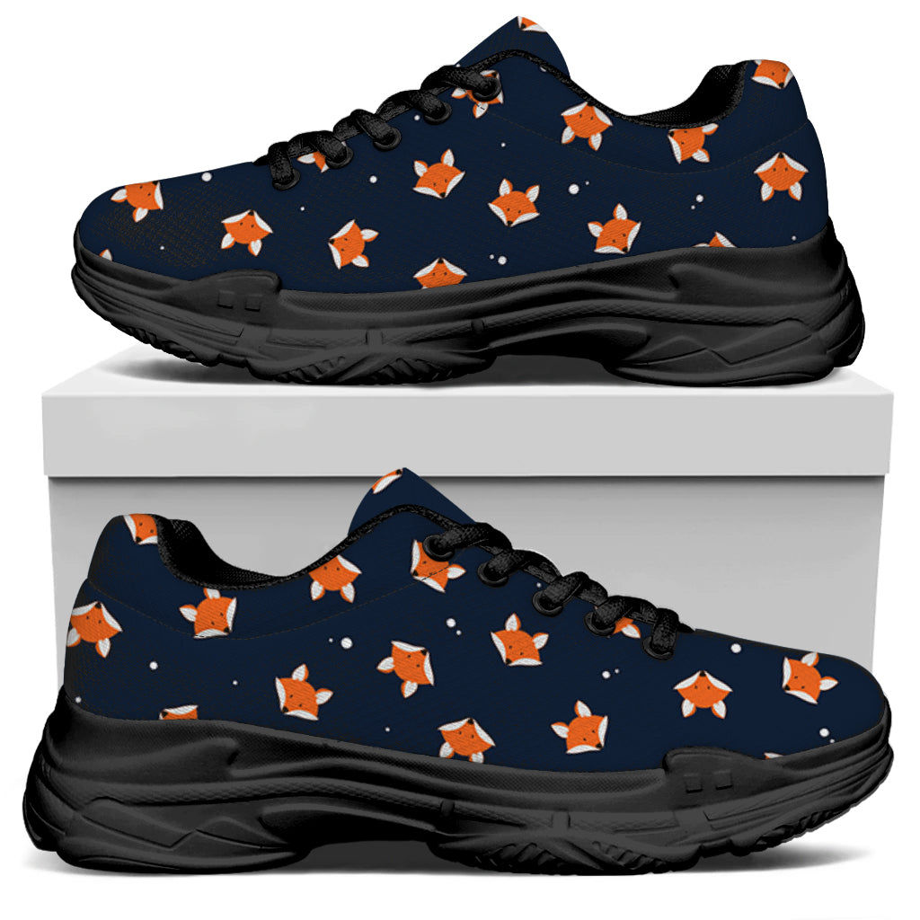 Orange Fox Pattern Print Black Chunky Shoes