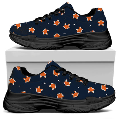 Orange Fox Pattern Print Black Chunky Shoes