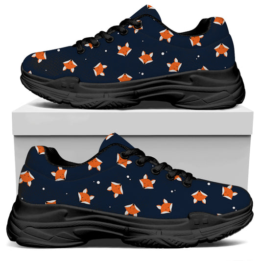 Orange Fox Pattern Print Black Chunky Shoes