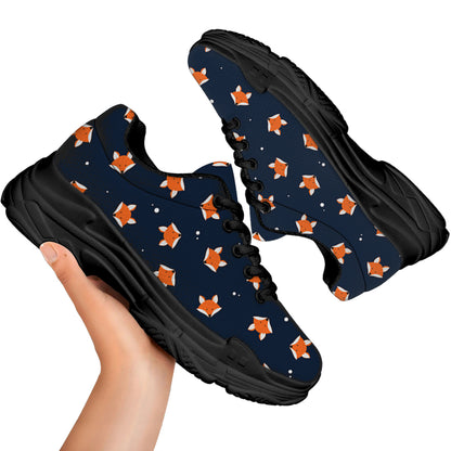 Orange Fox Pattern Print Black Chunky Shoes