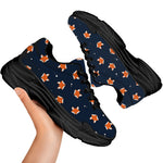 Orange Fox Pattern Print Black Chunky Shoes