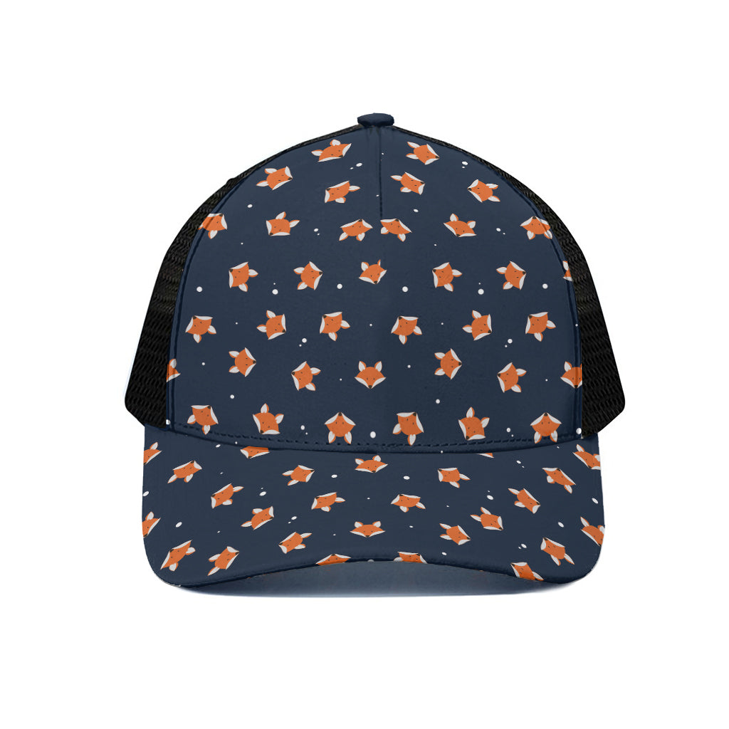 Orange Fox Pattern Print Black Mesh Trucker Cap