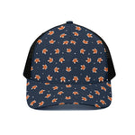 Orange Fox Pattern Print Black Mesh Trucker Cap