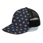 Orange Fox Pattern Print Black Mesh Trucker Cap