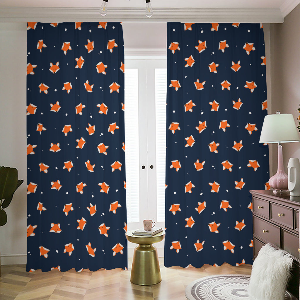 Orange Fox Pattern Print Blackout Pencil Pleat Curtains