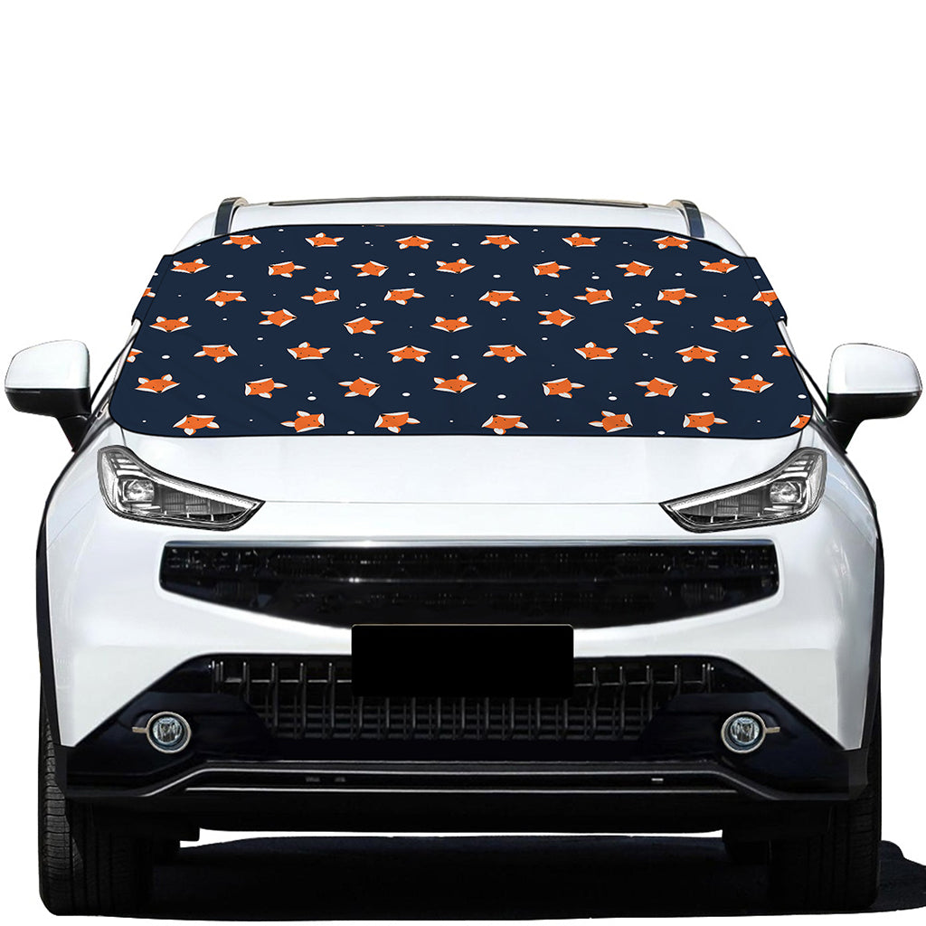 Orange Fox Pattern Print Car Windshield Snow Cover