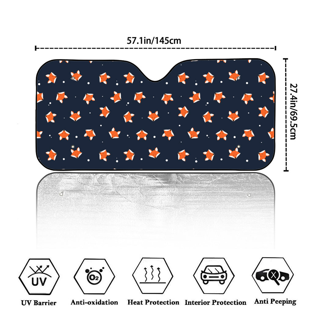 Orange Fox Pattern Print Car Windshield Sun Shade