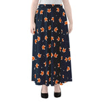 Orange Fox Pattern Print Chiffon Maxi Skirt