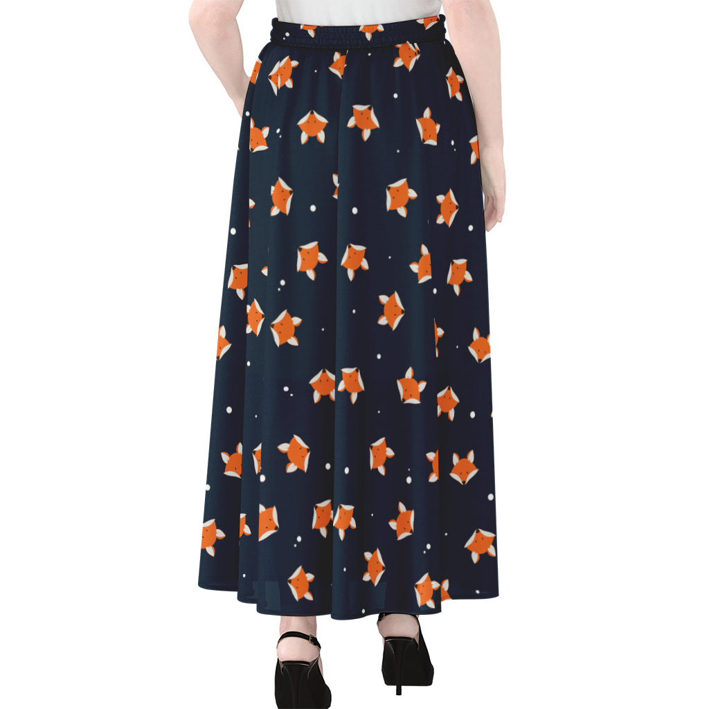 Orange Fox Pattern Print Chiffon Maxi Skirt