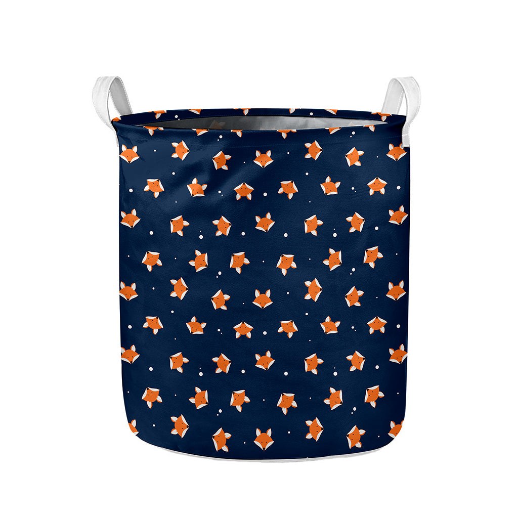 Orange Fox Pattern Print Collapsible Laundry Basket