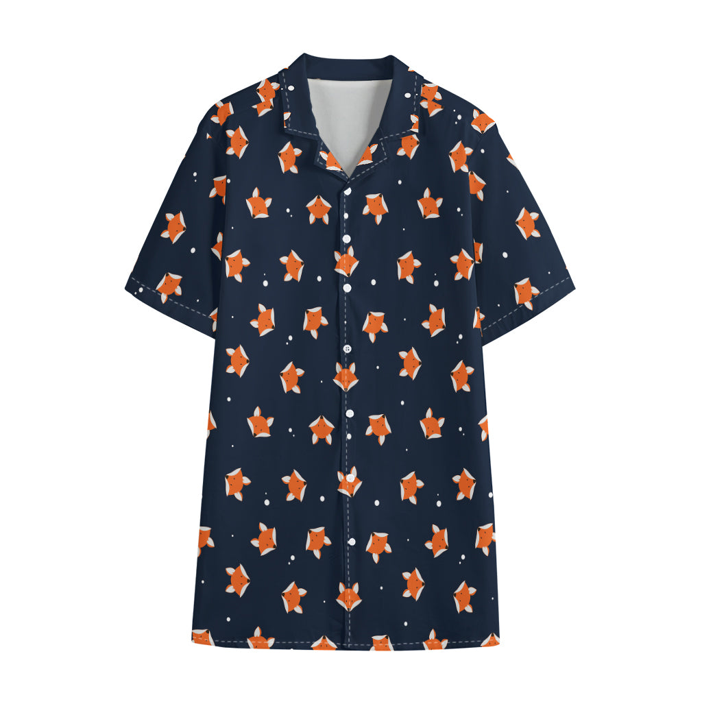 Orange Fox Pattern Print Cotton Hawaiian Shirt