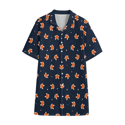 Orange Fox Pattern Print Cotton Hawaiian Shirt