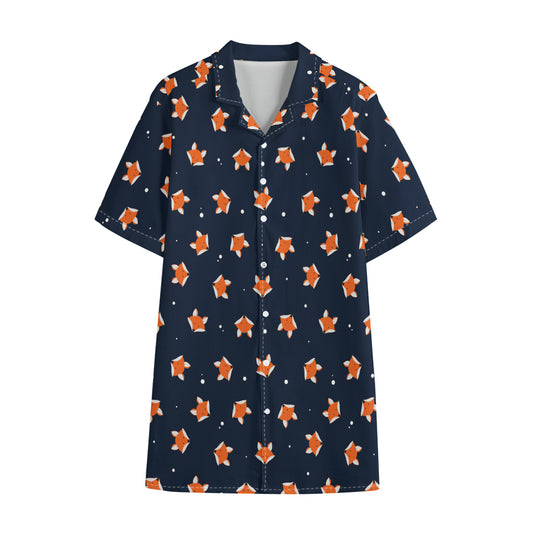 Orange Fox Pattern Print Cotton Hawaiian Shirt