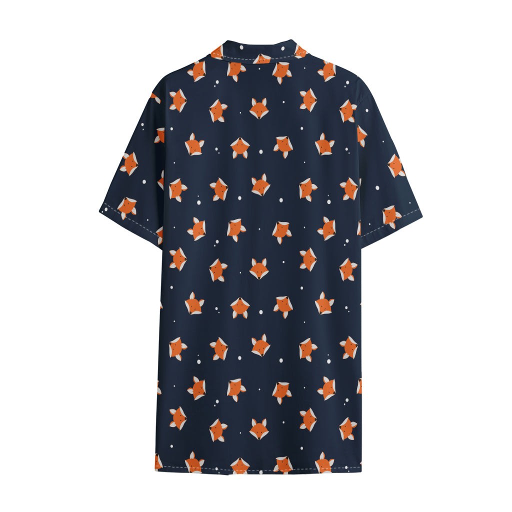 Orange Fox Pattern Print Cotton Hawaiian Shirt