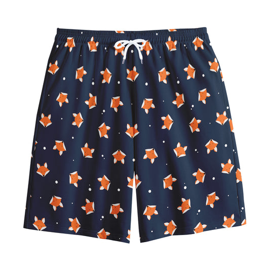 Orange Fox Pattern Print Cotton Shorts