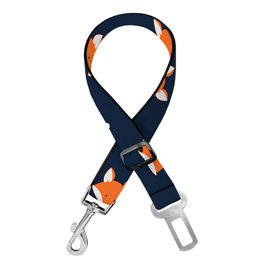 Orange Fox Pattern Print Dog Seat Belt