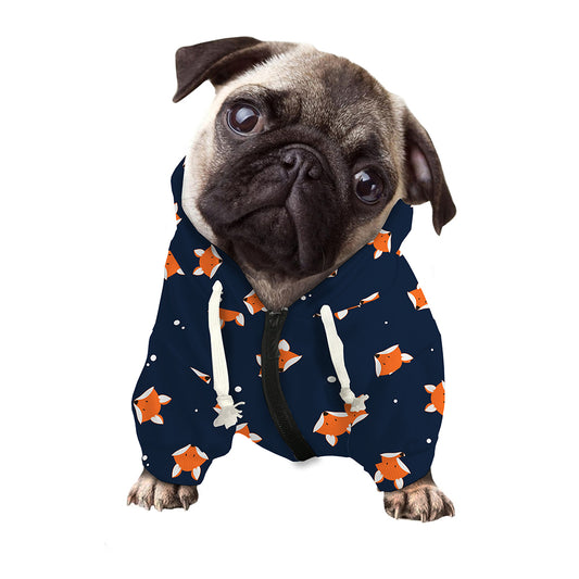 Orange Fox Pattern Print Dog Zip Up Hoodie
