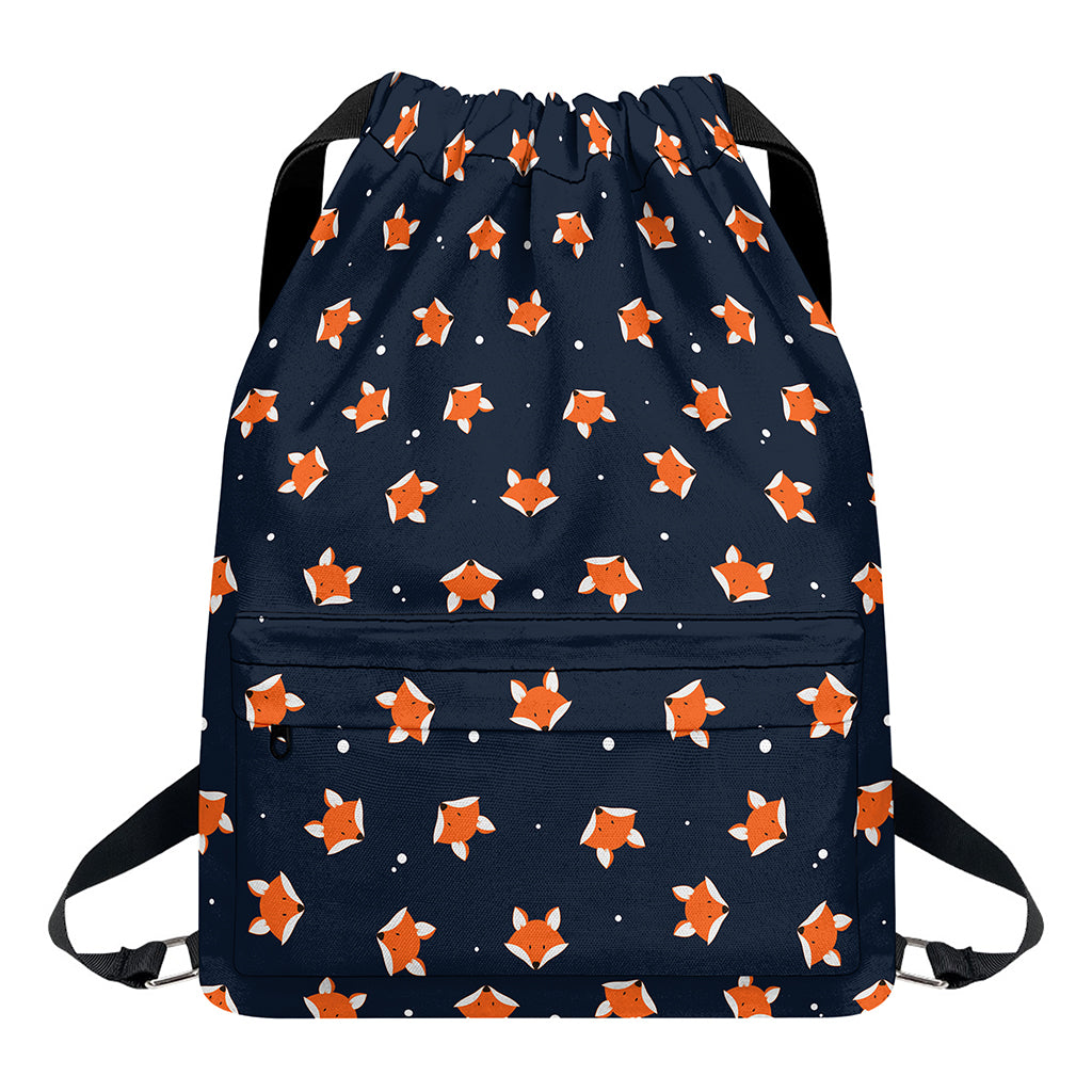 Orange Fox Pattern Print Drawstring Backpack