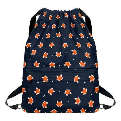 Orange Fox Pattern Print Drawstring Backpack