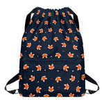 Orange Fox Pattern Print Drawstring Backpack